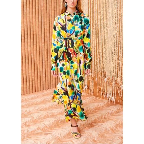 NWOT Ulla Johnson Maxi Silk Long-Sleeve Lorena Shirt Dress - Picture 4 of 7